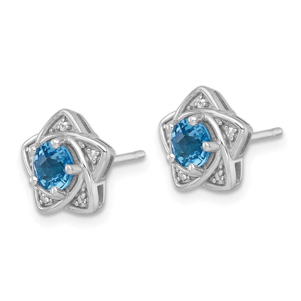 SS RH-plated Polished Light Swiss Blue & White Topaz Star Post Earrings