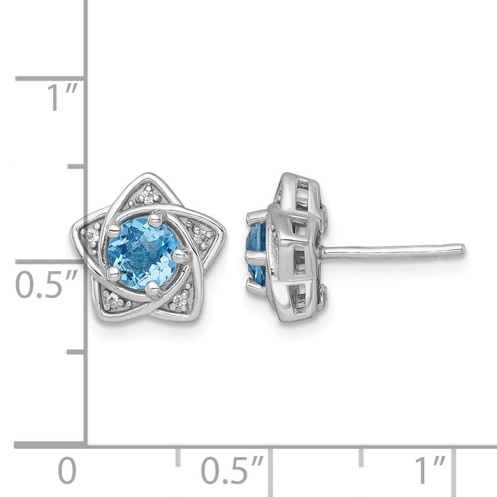 SS RH-plated Polished Light Swiss Blue & White Topaz Star Post Earrings