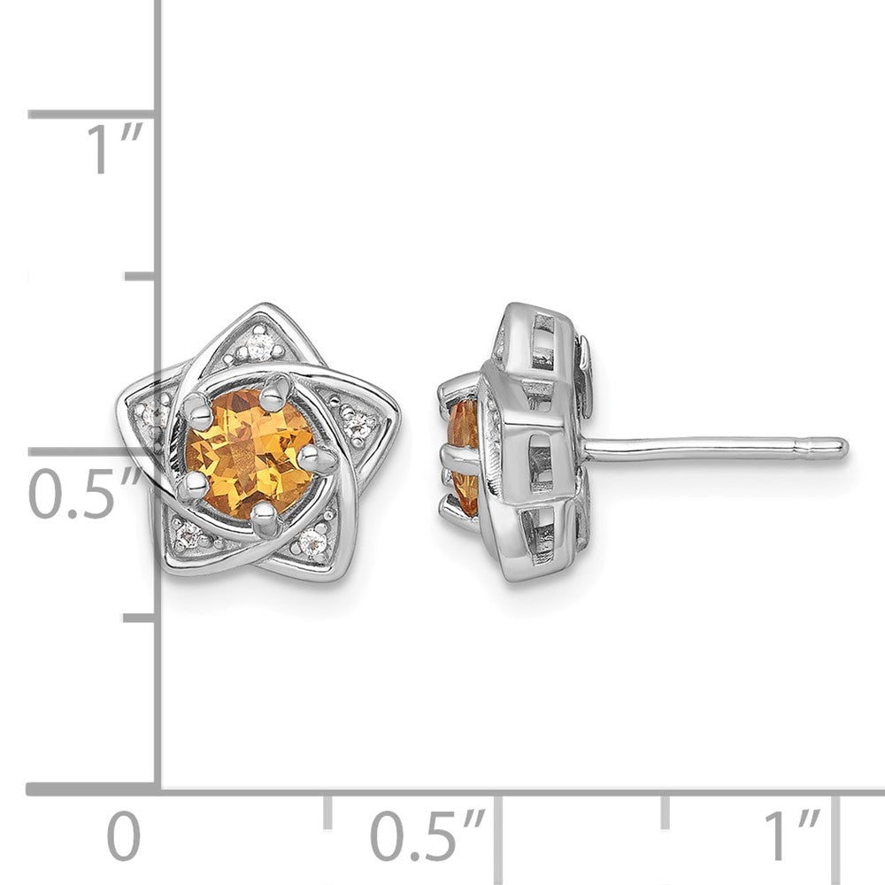 SS RH-plated Polished Citrine & White Topaz Star Post Earrings