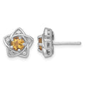 SS RH-plated Polished Citrine & White Topaz Star Post Earrings