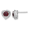 Sterling Silver RH-plated Garnet & White Topaz Heart Post Earrings