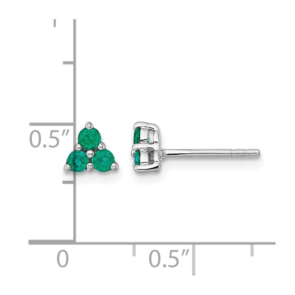 Sterling Silver Rhodium-plated Polished Emerald Post Earrings