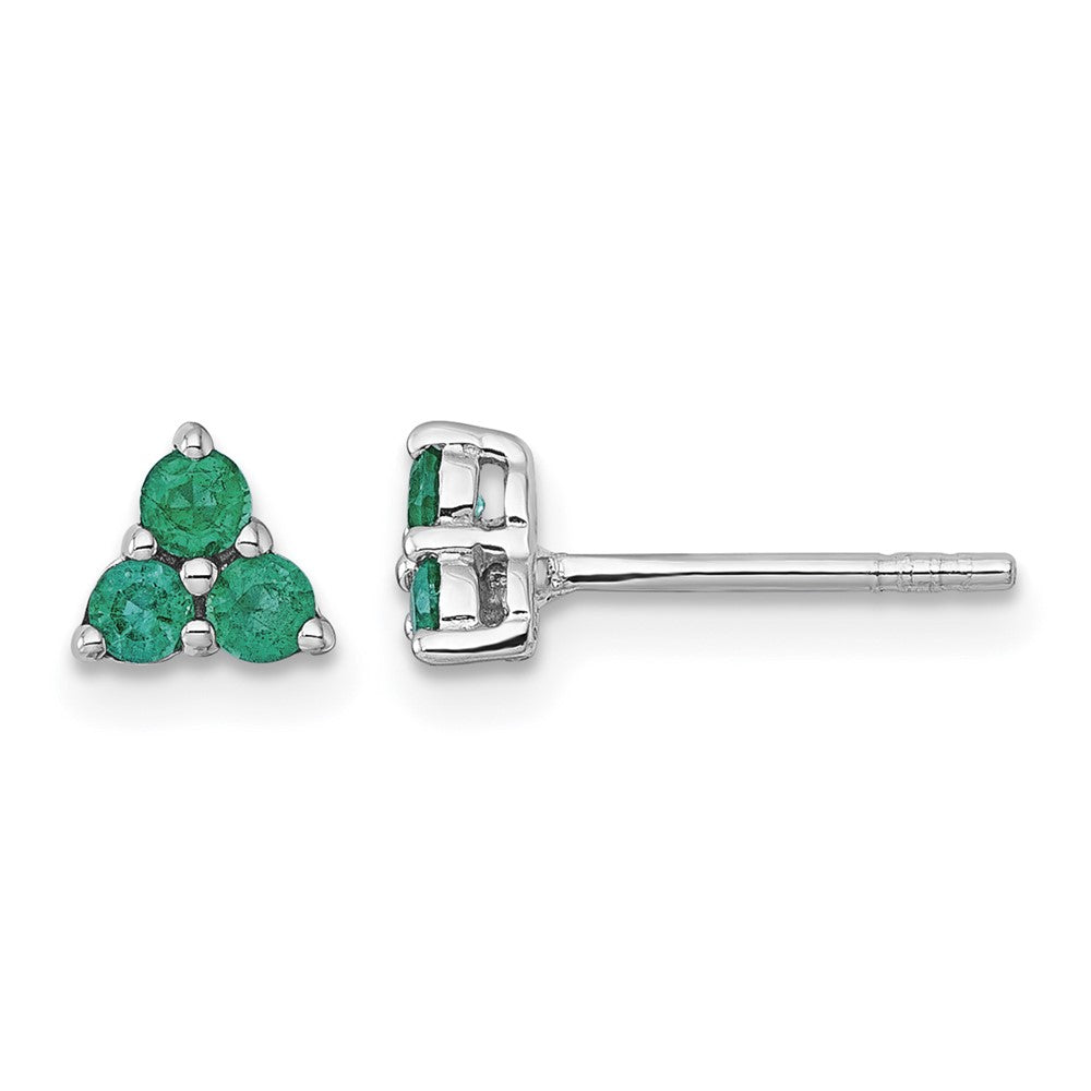 Sterling Silver Rhodium-plated Polished Emerald Post Earrings