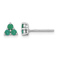 Sterling Silver Rhodium-plated Polished Emerald Post Earrings