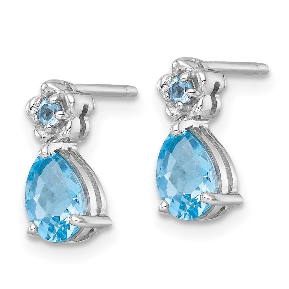 SS RH-plated Light Swiss Blue Topaz Teardrop & Flower Post Earrings