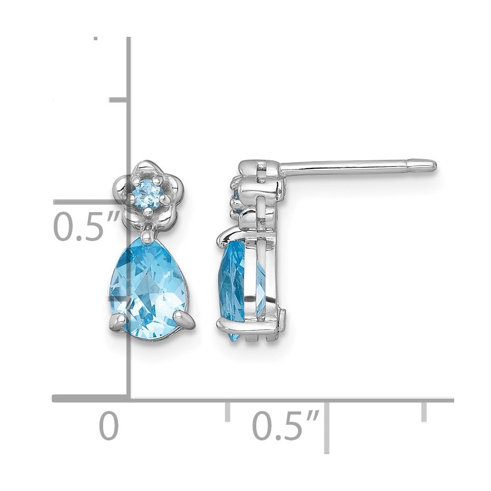 SS RH-plated Light Swiss Blue Topaz Teardrop & Flower Post Earrings