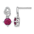 SS RH-plated Polished Cr. Ruby & CZ Heart Post Dangle Earrings