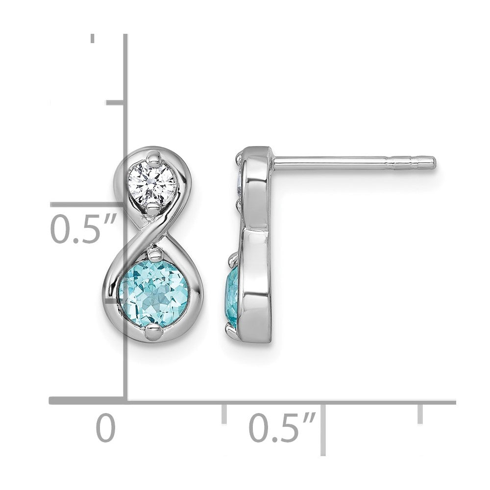 Sterling Silver RH-pltd Polished Cr. Paraiba & CZ Infinity Post Earrings