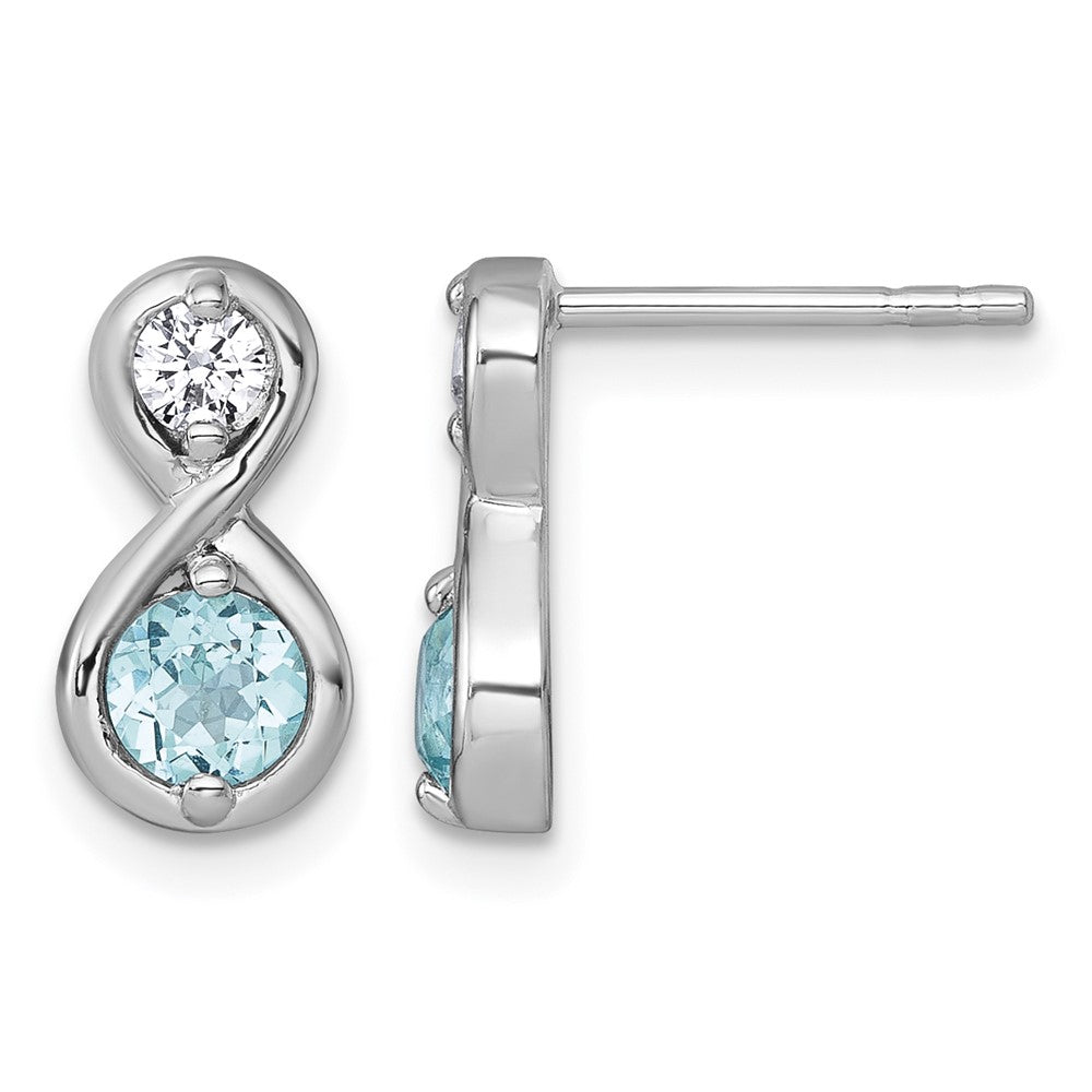 Sterling Silver RH-pltd Polished Cr. Paraiba & CZ Infinity Post Earrings