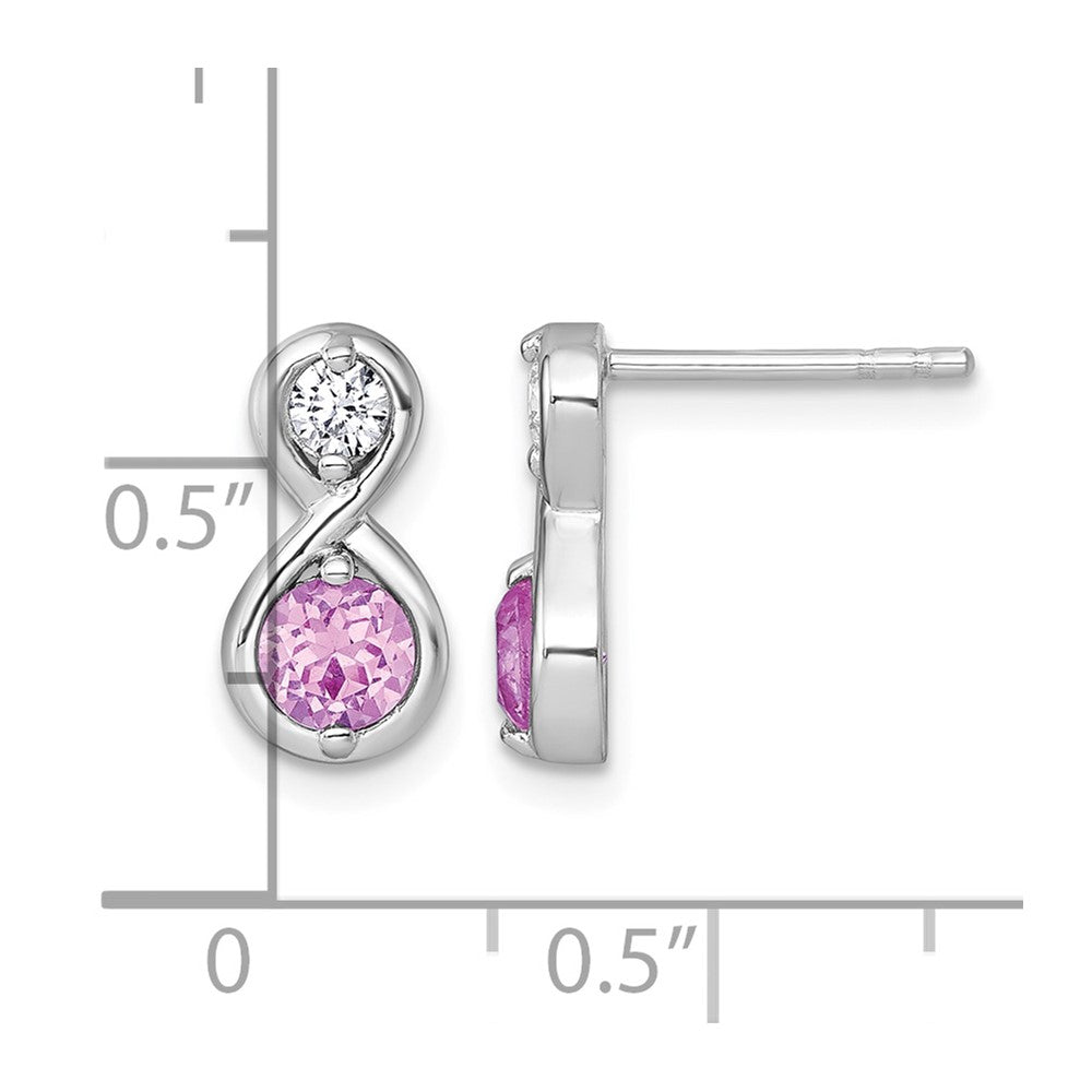 Sterling Silver RH-pltd Polished Cr. Ruby & CZ Infinity Post Earrings