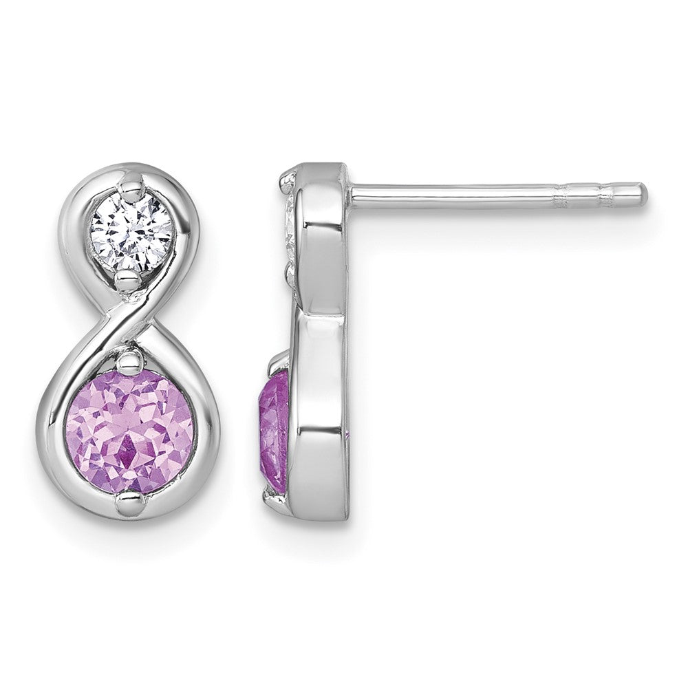 Sterling Silver RH-pltd Polished Cr. Ruby & CZ Infinity Post Earrings