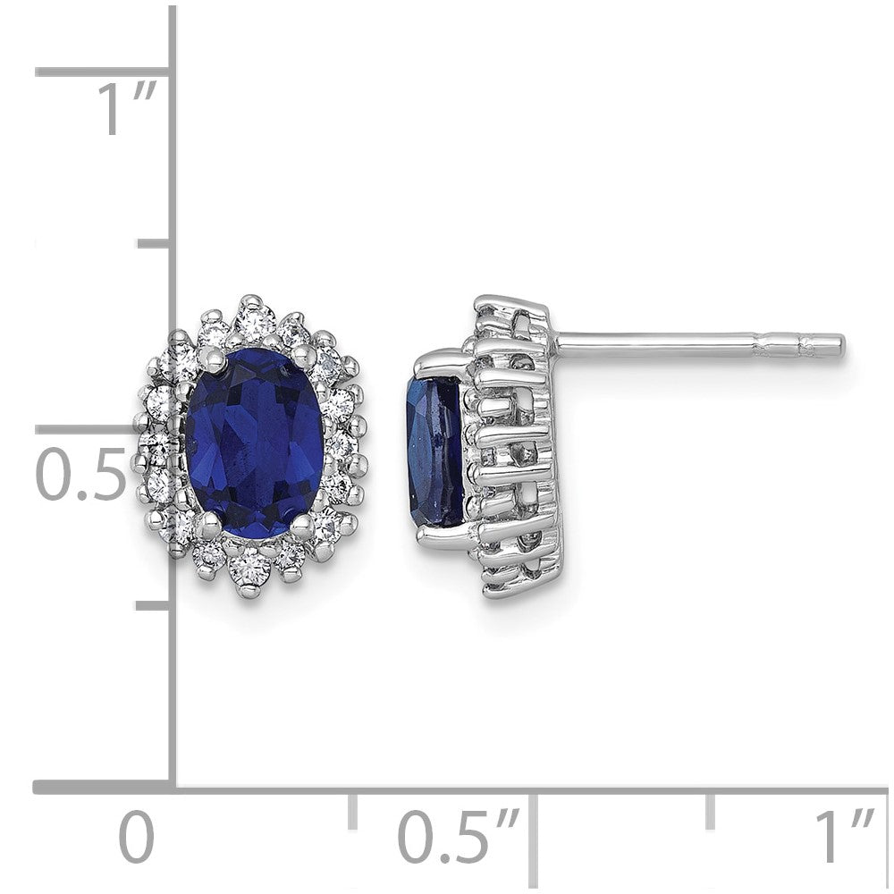 SS RH-plated Polished Cr. Sapphire CZ Oval Halo Post Earrings