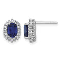SS RH-plated Polished Cr. Sapphire CZ Oval Halo Post Earrings