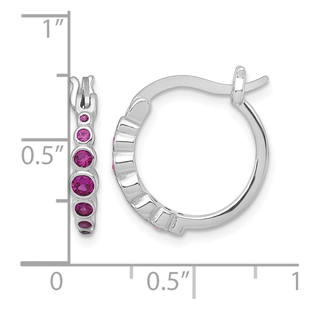 Sterling Silver Rhodium-plated Graduated Lab Created Ruby Hoop Earrings