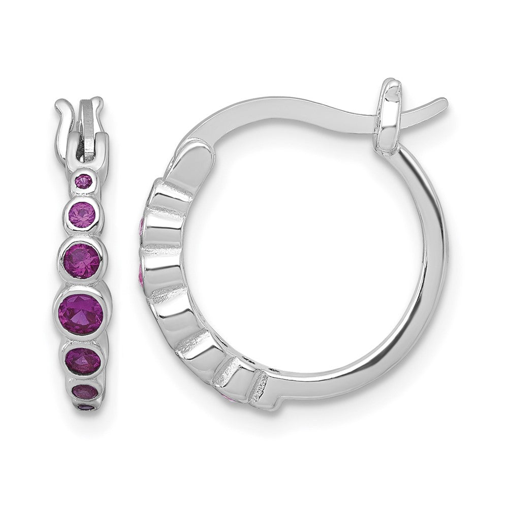 Sterling Silver Rhodium-plated Graduated Lab Created Ruby Hoop Earrings