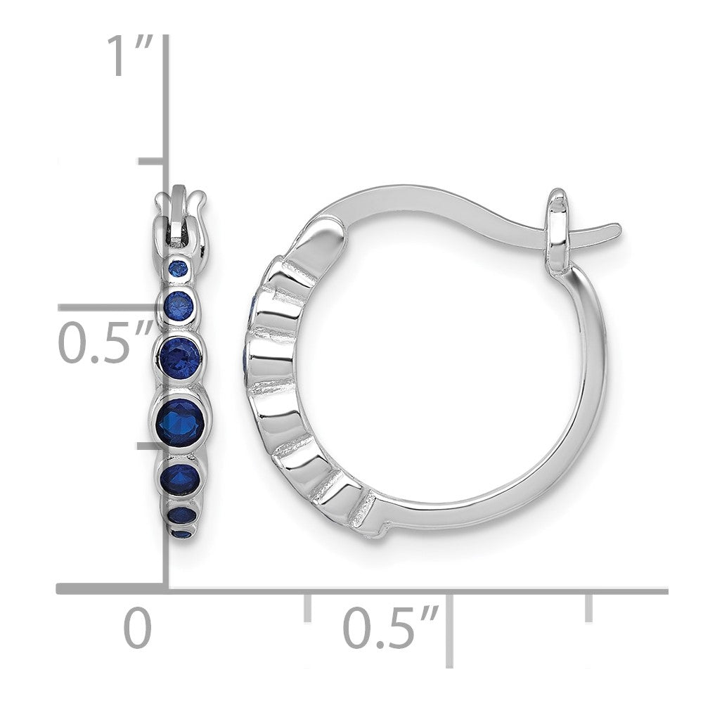 Sterling Silver Rhodium-plated Graduated Lab Cr. Sapphire Hoop Earrings