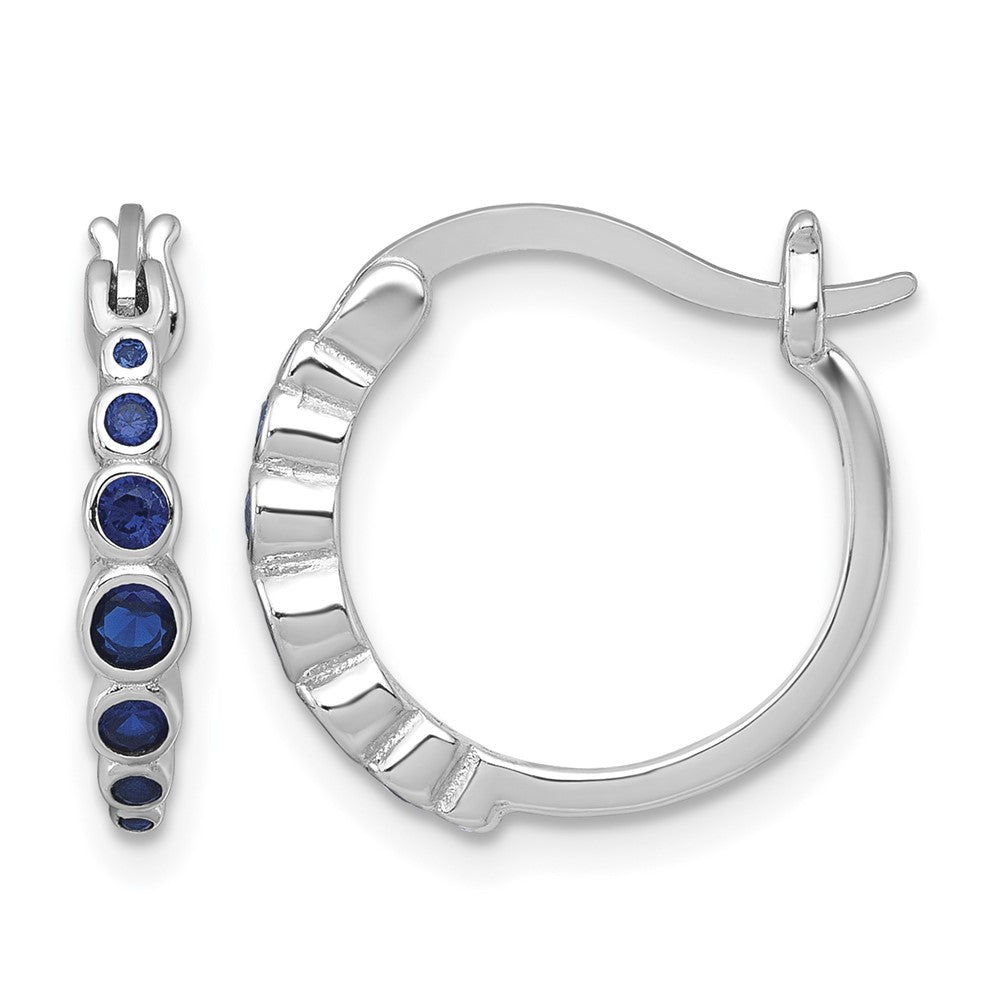 Sterling Silver Rhodium-plated Graduated Lab Cr. Sapphire Hoop Earrings