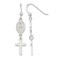 Sterling Silver Polished Miraculous Medal and Cross Dangle Earrings