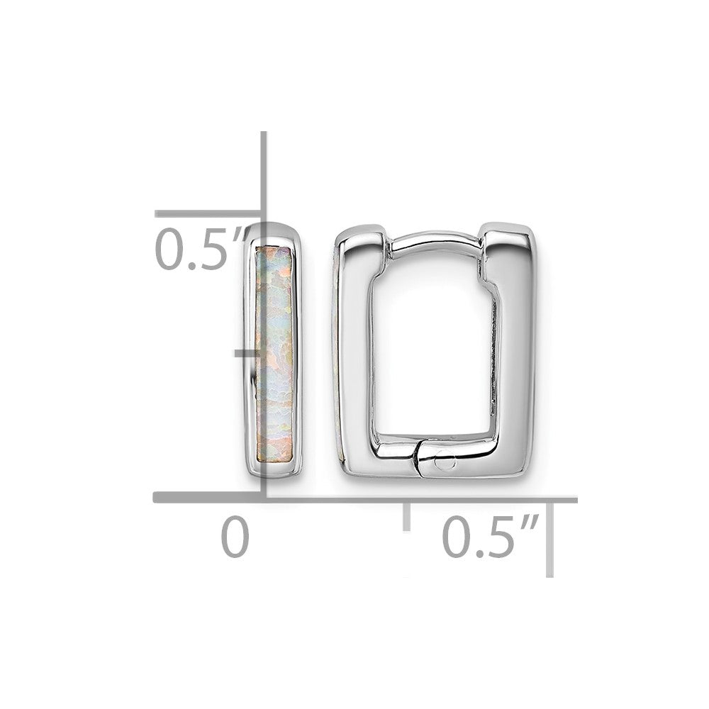Sterling Silver Rhodium-plated Created Opal Square Hoop Earrings