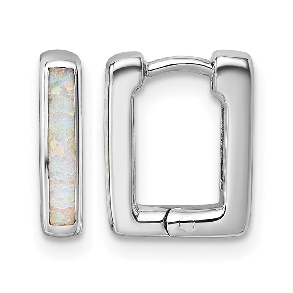 Sterling Silver Rhodium-plated Created Opal Square Hoop Earrings