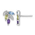 SS RH-pltd Amethyst/Blue White Topaz/Peridot Leaf Post Earrings