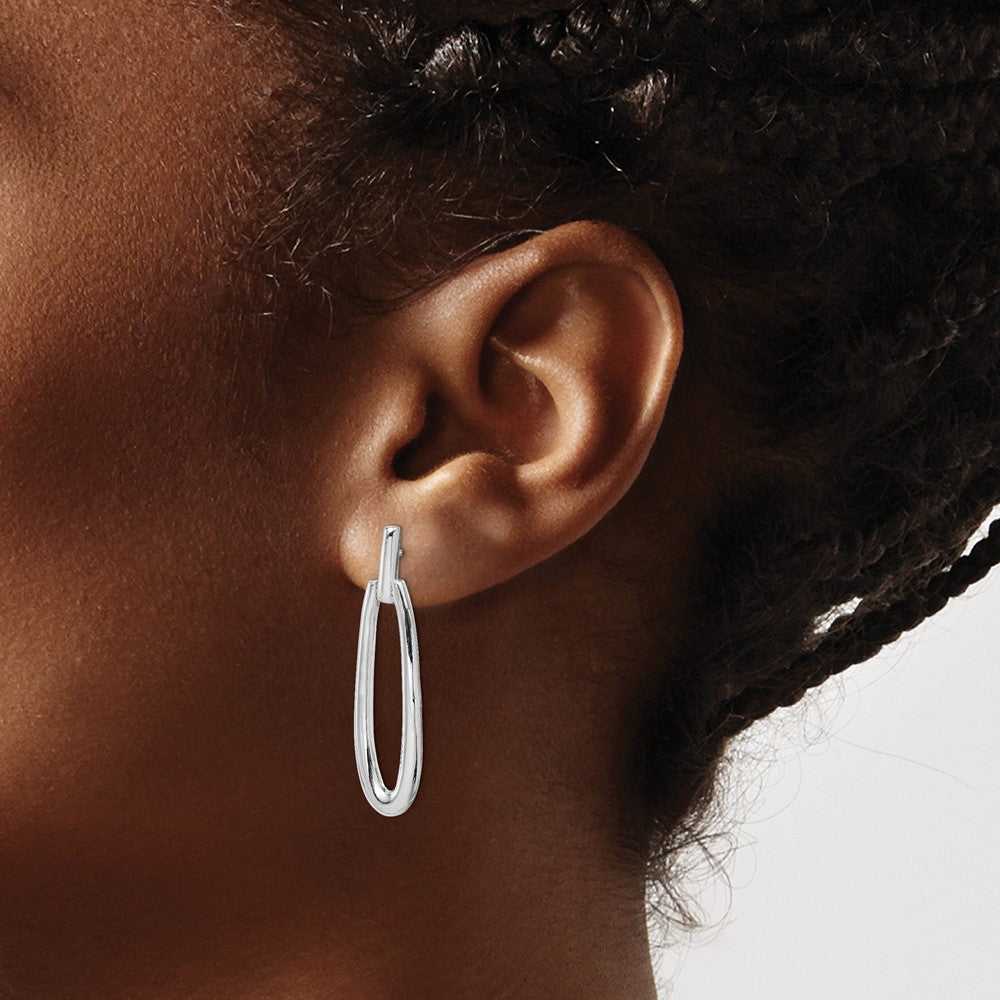 Sterling Silver Rhodium-plated Fancy Elongated Oval Post Dangle Earrings