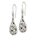 Sterling Silver Polished & Antiqued Filigree Heart Teardrop Dangle Earrings