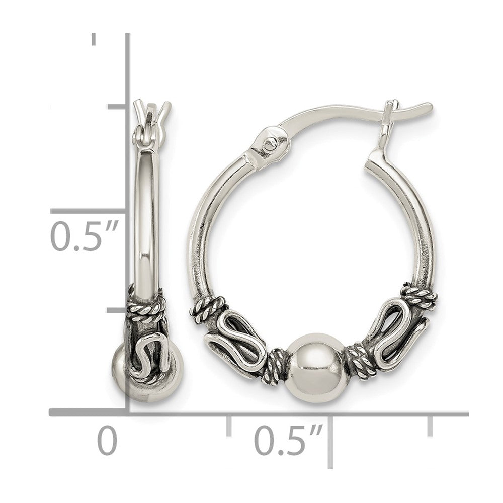 Sterling Silver Antiqued Fancy Beaded Hoop Earrings