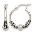 Sterling Silver Antiqued Fancy Beaded Hoop Earrings