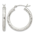 Sterling Silver Diamond-cut Satin 3x25mm Hoop Earrings