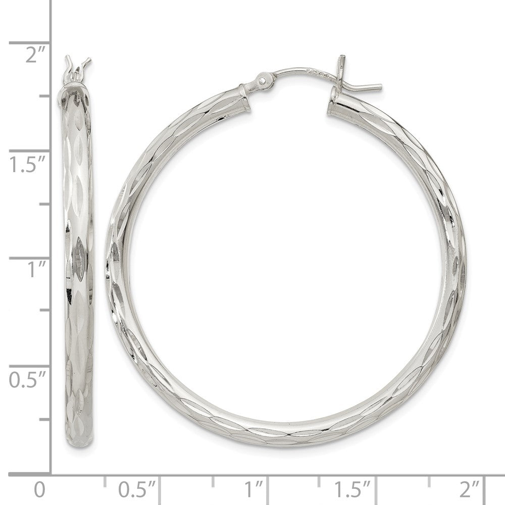 Sterling Silver Diamond-cut Satin 3x40mm Hoop Earrings