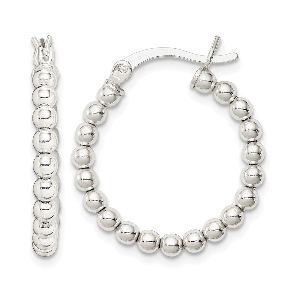 Sterling Silver Polished Beaded Hoop Earrings
