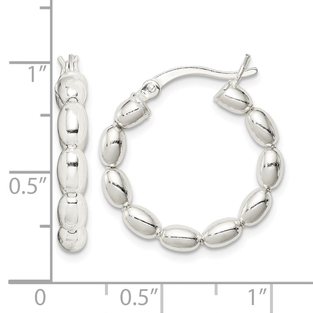 Sterling Silver Polished Beaded Hoop Earrings