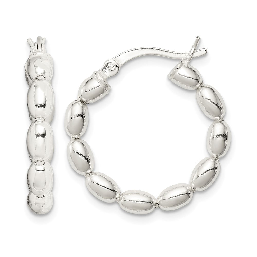 Sterling Silver Polished Beaded Hoop Earrings