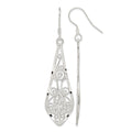 Sterling Silver Polished D/C Filigree Elongated Teardrop Dangle Earrings