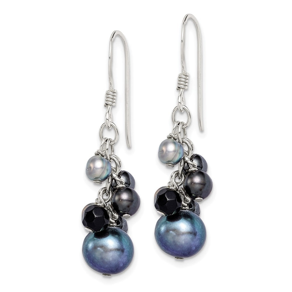 Sterling Silver Black/Grey FW Cultured Pearls and Onyx Dangle Earrings