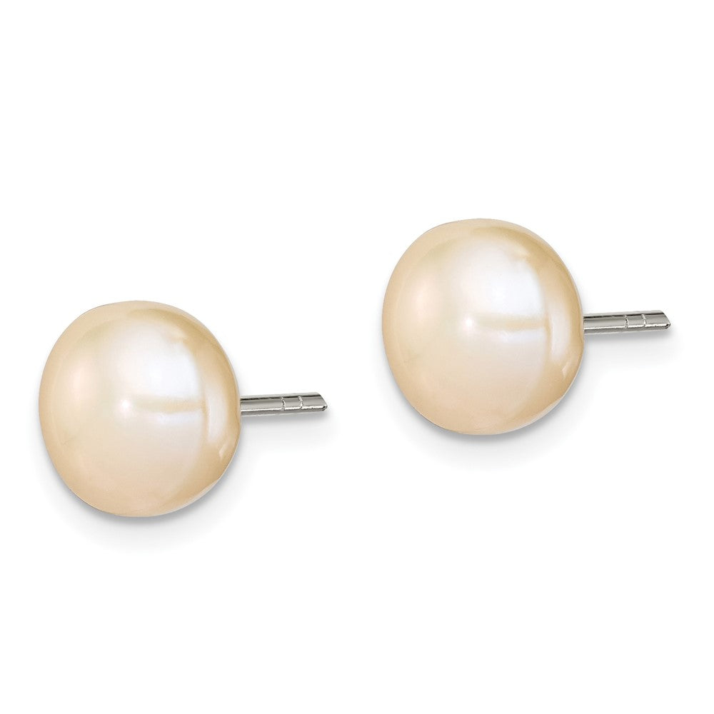 Sterling Silver 9-10mm Peach FW Cultured Pearl Button Post Earrings