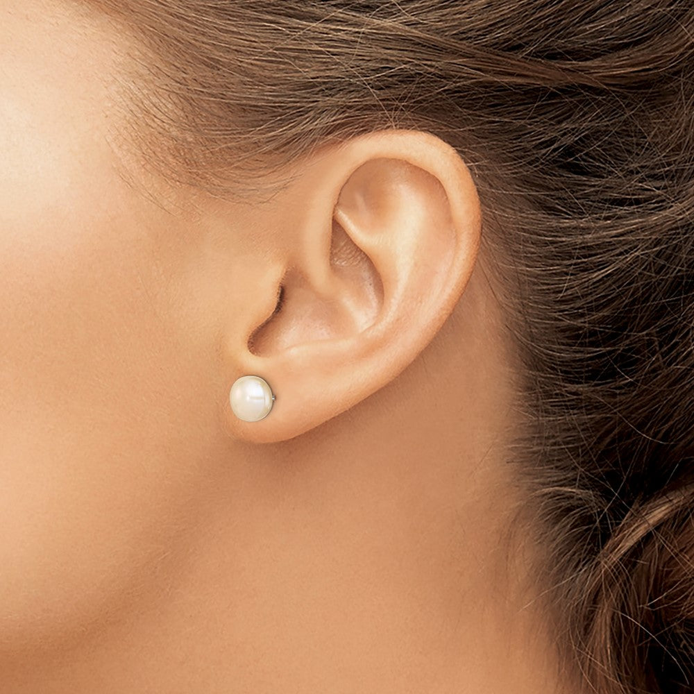 Sterling Silver 9-10mm Peach FW Cultured Pearl Button Post Earrings