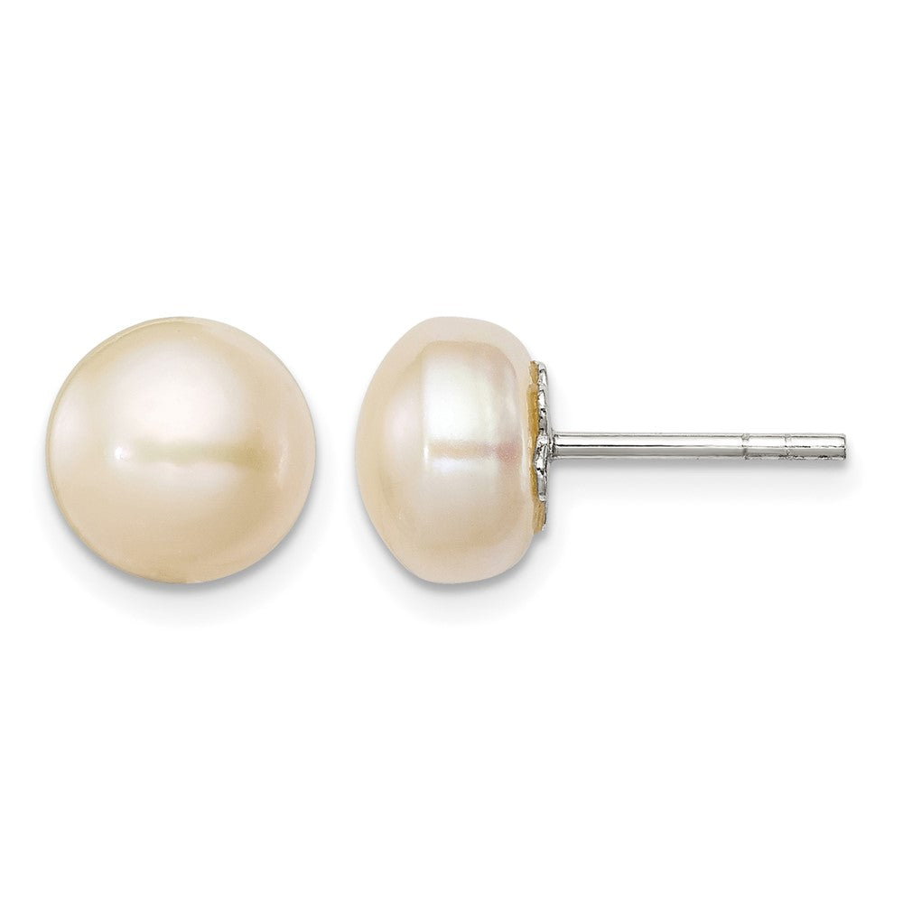 Sterling Silver 9-10mm Peach FW Cultured Pearl Button Post Earrings