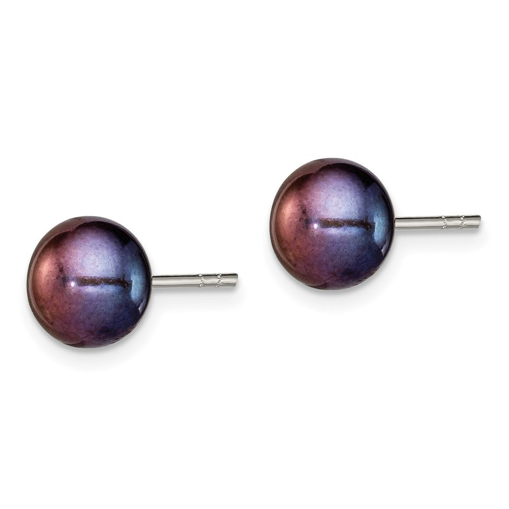 Sterling Silver 7-8mm Black FW Cultured Pearl Button Post Earrings