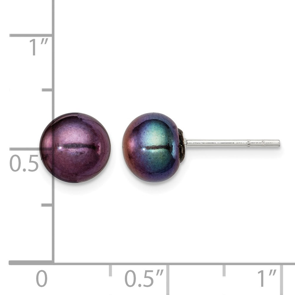Sterling Silver 7-8mm Black FW Cultured Pearl Button Post Earrings