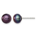Sterling Silver 7-8mm Black FW Cultured Pearl Button Post Earrings