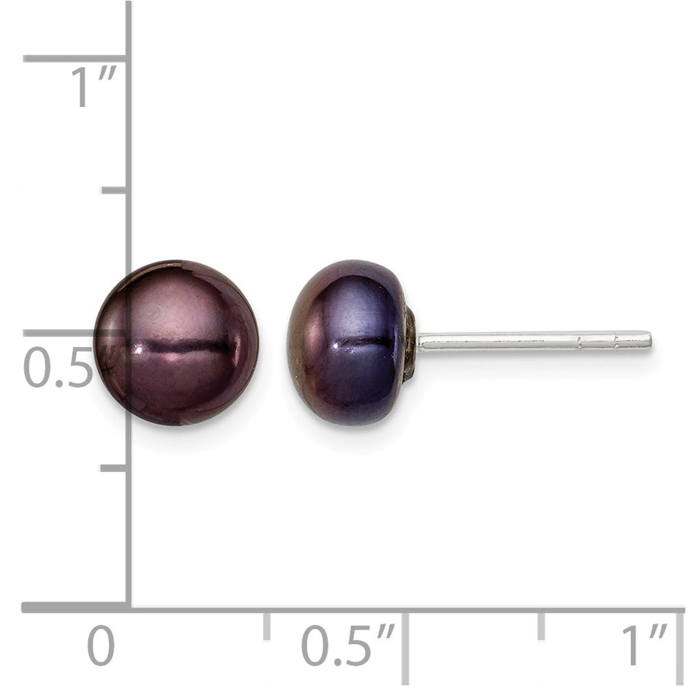 Sterling Silver 5-6mm Black FW Cultured Pearl Button Post Earrings