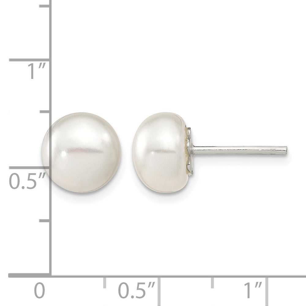 Sterling Silver White FW Cultured Pearl 9-10mm Button Earrings