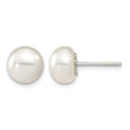 Sterling Silver White FW Cultured Pearl 9-10mm Button Earrings