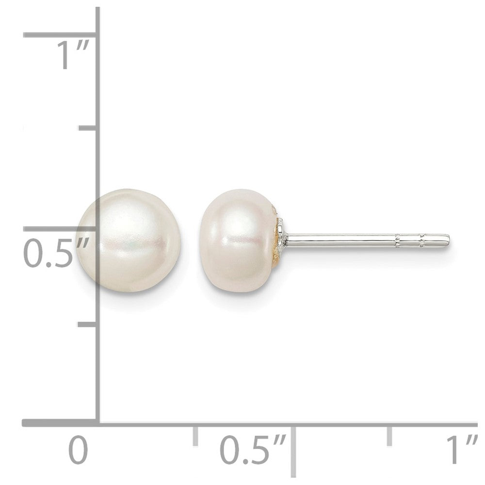 Sterling Silver White FW Cultured Pearl 6-7mm Button Earrings