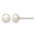 Sterling Silver White FW Cultured Pearl 6-7mm Button Earrings