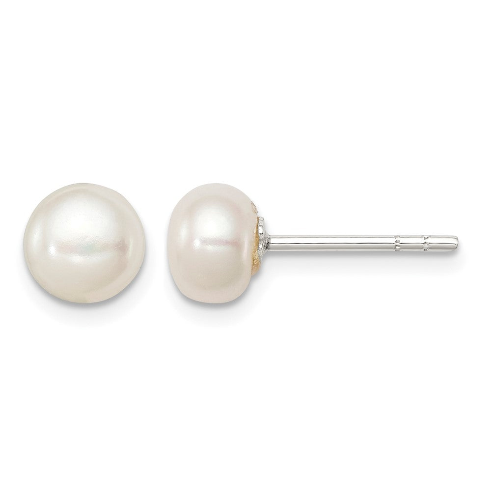 Sterling Silver White FW Cultured Pearl 6-7mm Button Earrings