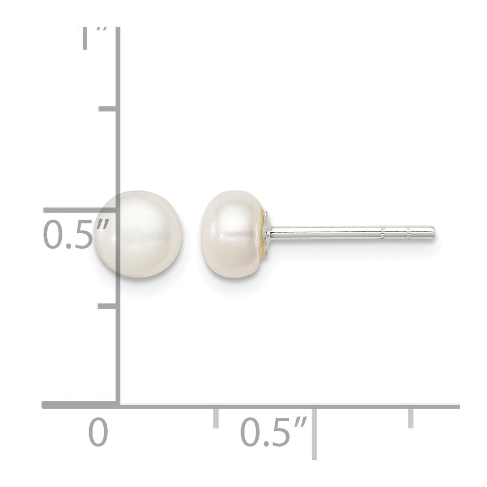 Sterling Silver White FW Cultured Pearl 5-6mm Button Earrings