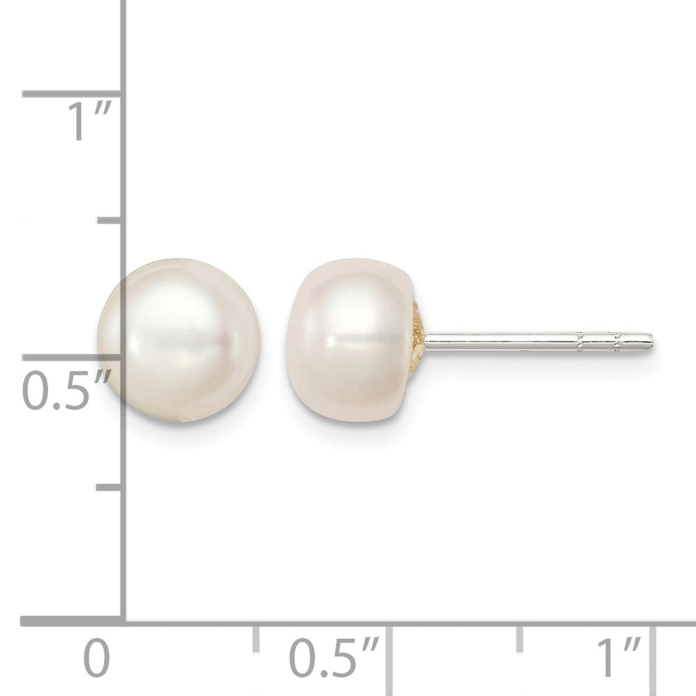 Sterling Silver White FW Cultured Pearl 7-7.5mm Button Earrings